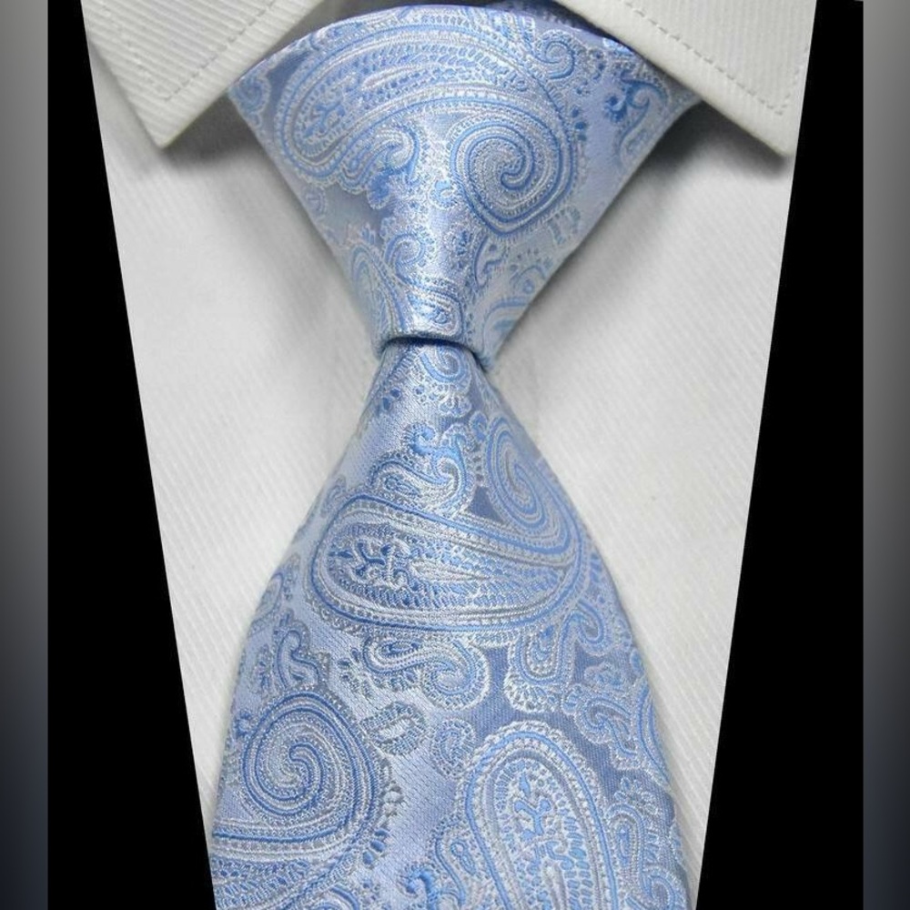 NWT Dalvey Light Blue & Silver Paisley Silk Tie, 100% Silk Spring Easter Wedding
